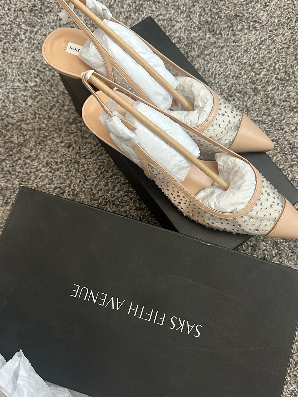 Avenue Nude and Silver Studded Slingback Heels